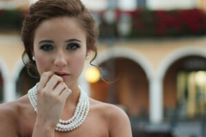 woman in pearls