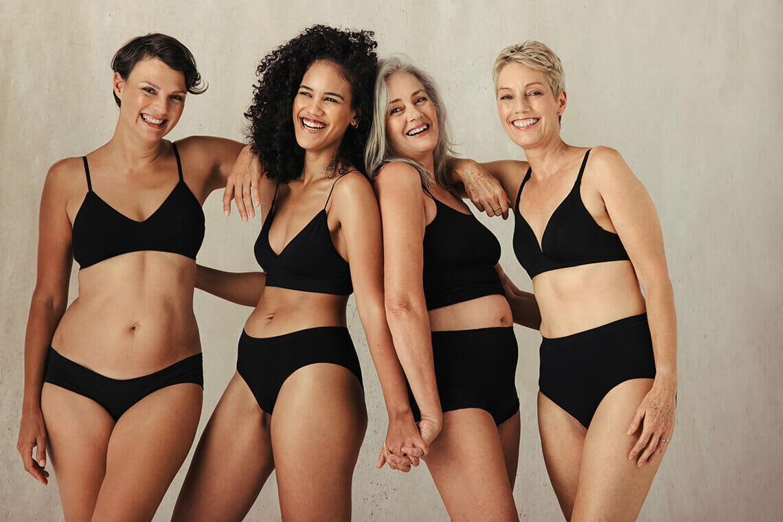 four women of different sizes age and ethnicity