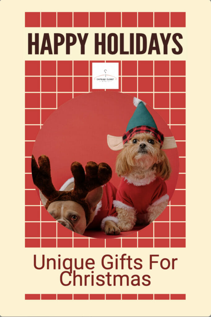 Happy Holidays logo with two dogs dressed in xmas clothes