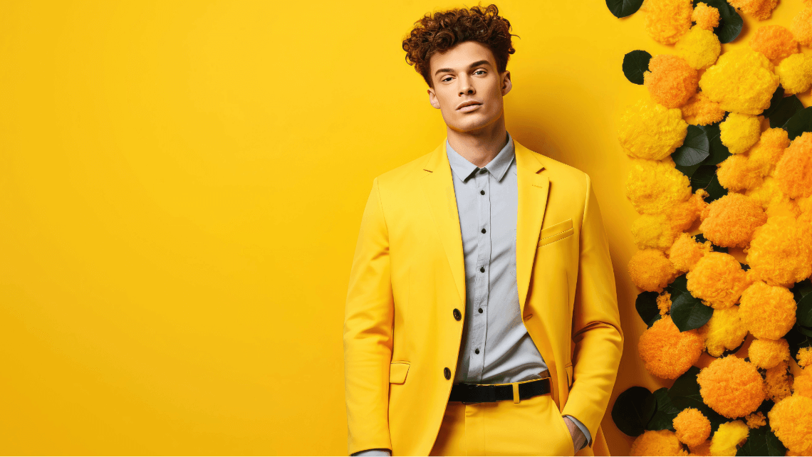 a man in a yellow suit on a yellow background